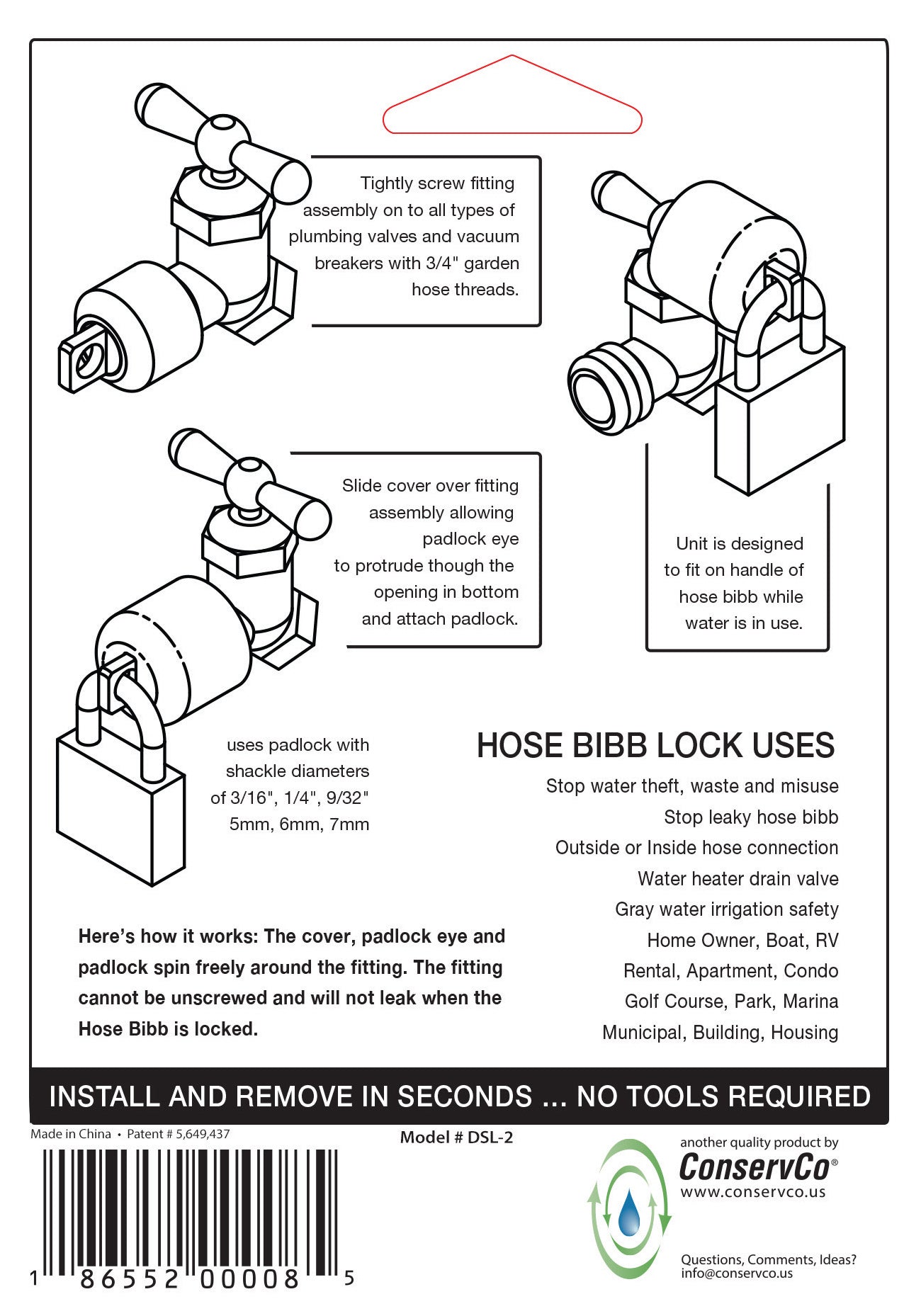 ConservCo® Hose Bibb Lock with Padlock - DSL-2